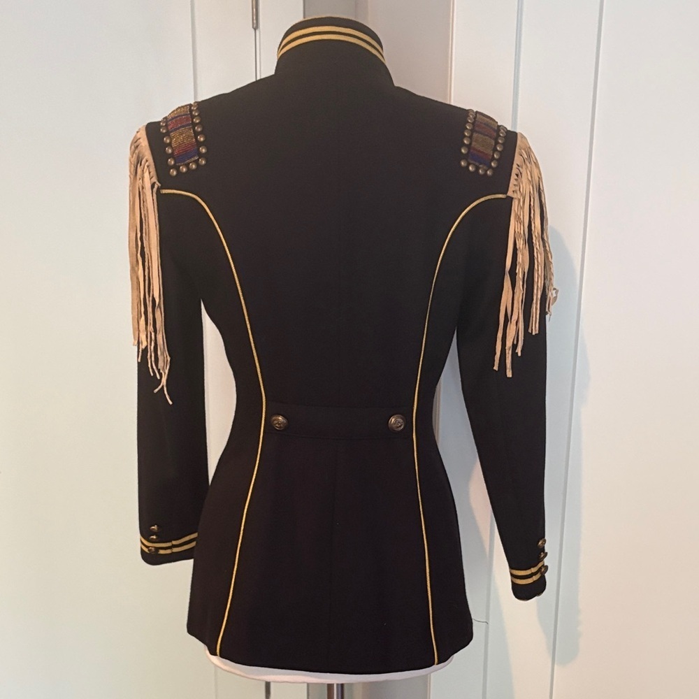 Double D Ranch Black Scout Wool Blazer w/ military detail & Fringe. Like new! Xs - Picture 2 of 12